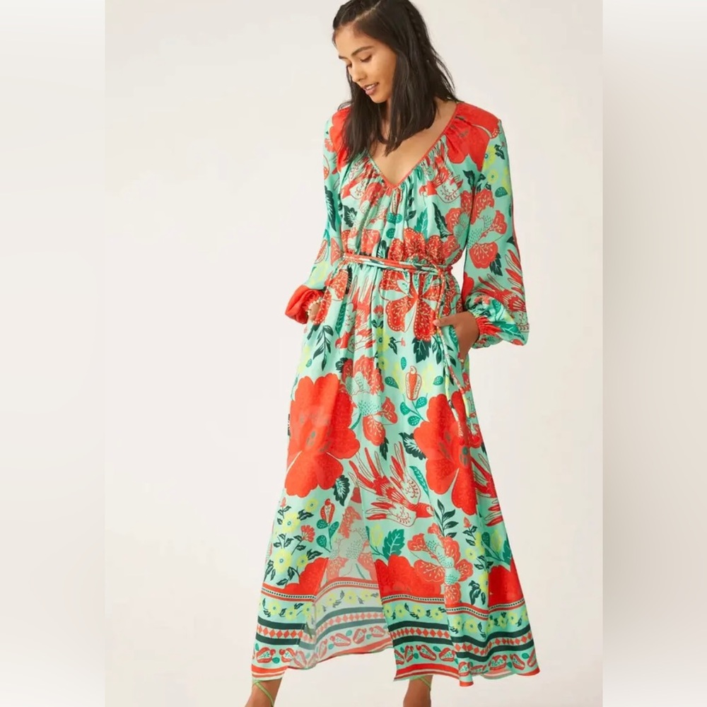 Poppy Print Farm Rio x Anthropologie Midi Dress Size s